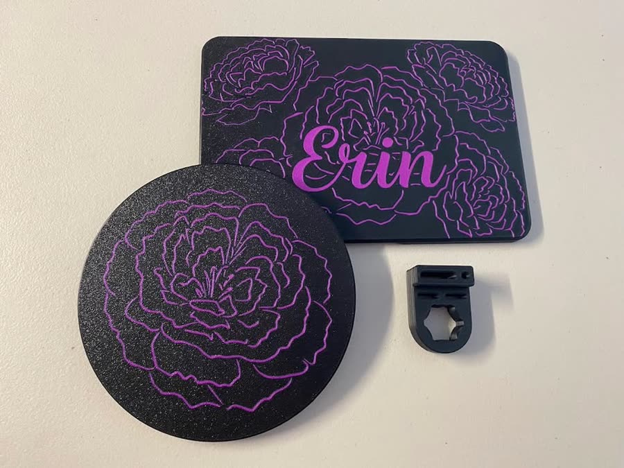 Custom floral screen cover and weighing plate with personalised name lettering, made to fit the Thermomix TM7
