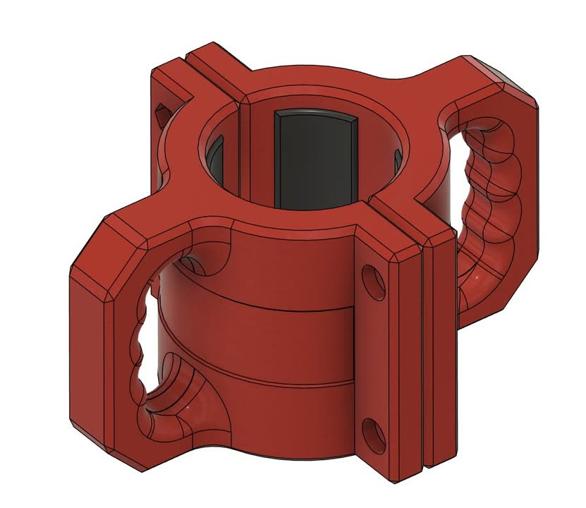 CAD design of the two-part 3D printed canoe mast handle