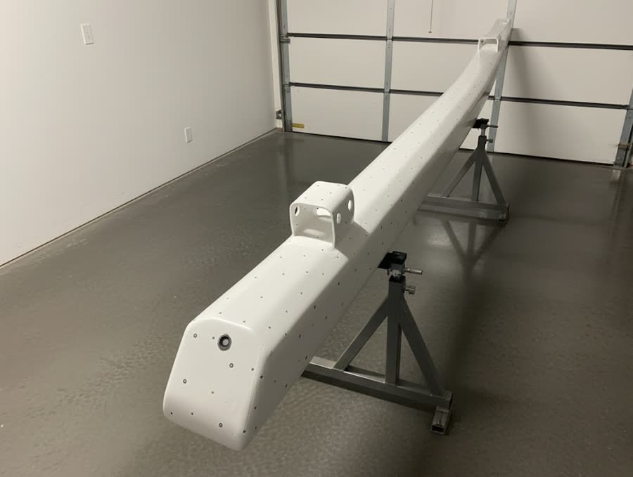 The 4.5 metre hand-built outrigger set up on stands and prepared for 3D scanning