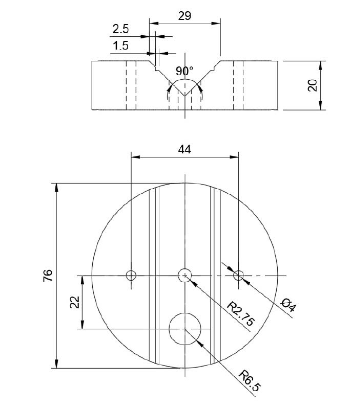 Dimensioned technical drawing of the wall mount adapter